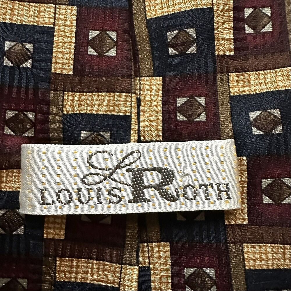 Louis Roth Necktie Hand Made Silk Multicolor Abstract Geometric Academia Preppy